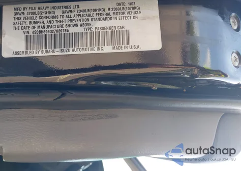 2002 Subaru Outback H6-3.0 Vdc z USA, uszkodzony, nr VIN 4S3BH896327639765